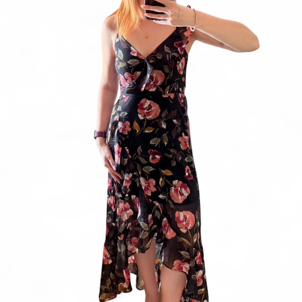 BCX Women’s Black Pink Floral Midi Dress XXS